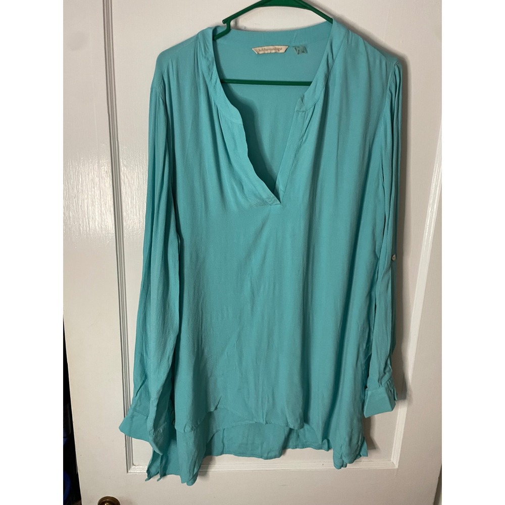 Soft Surroundings Turquoise V-Neck Long Sleeve‎ Tunic Shirt Top Women's XL